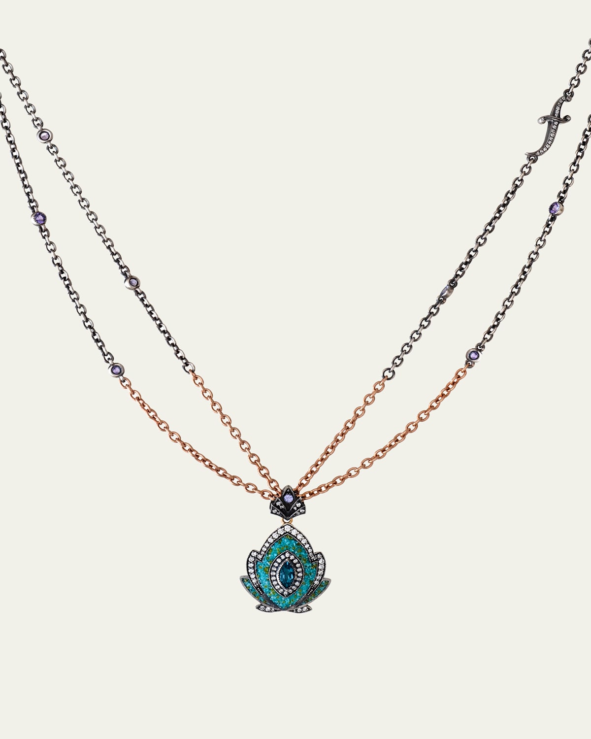 Sevan Bicakci 24K Yellow Gold Blue Topaz Micro Mosaic Pendant Necklace with Diamonds