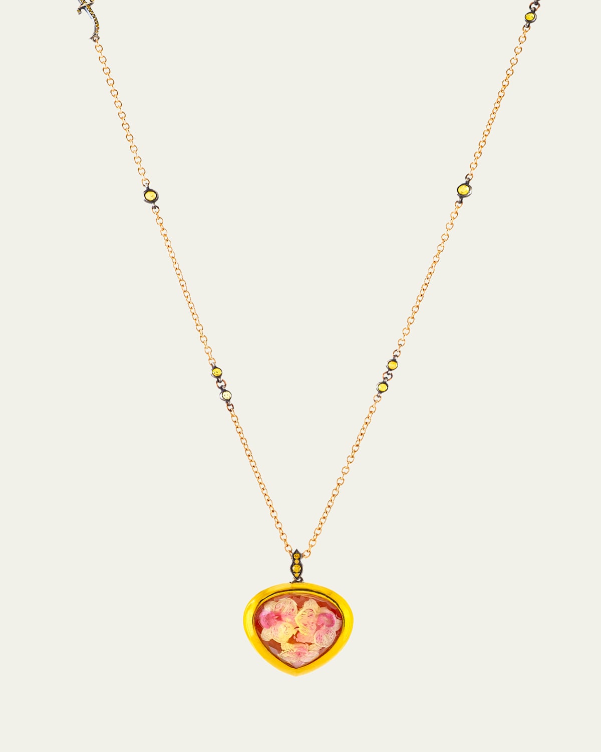 Sevan Bicakci 24K Yellow Gold Diamond and Sapphire Floral Artwork Pendant Necklace
