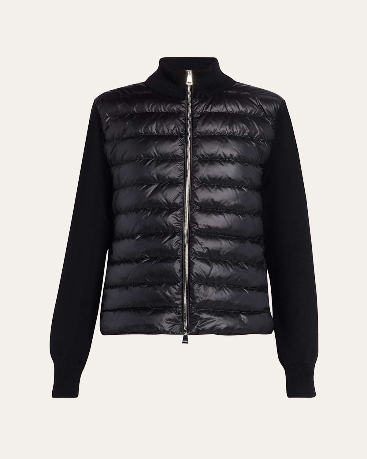 Moncler Padded Wool Zip-up Cardigan In Black