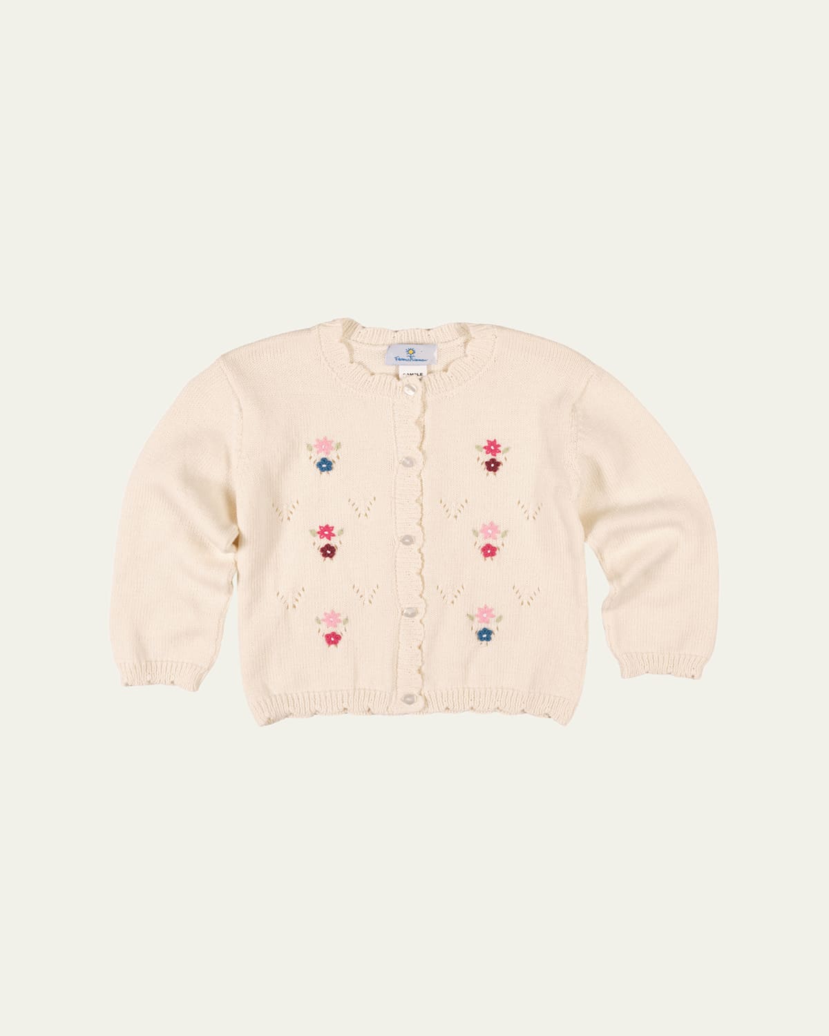 Florence Eiseman Girl's Scalloped Floral Embroidery Cotton Knit Sweater, Size T-6 | Thumbnail 1