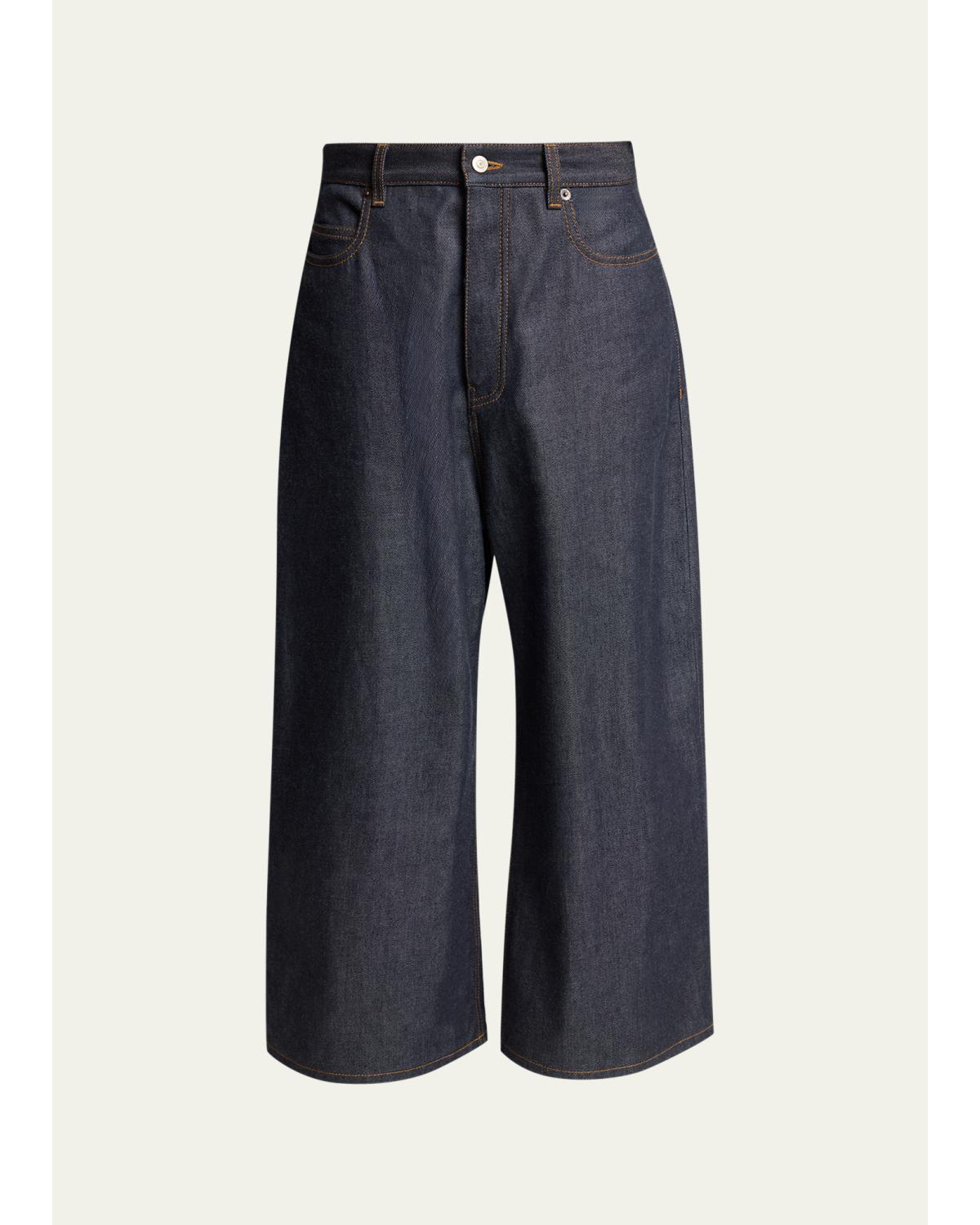 Men'S Raw Indigo Denim Wide-Leg Jeans