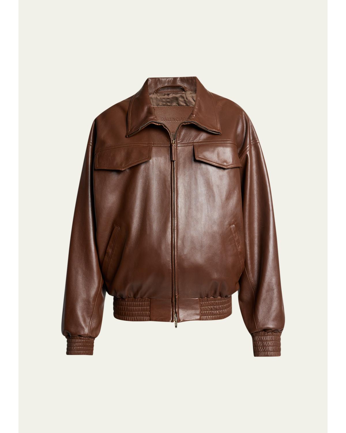 Men'S Smooth Leather Oversized Bomber Jacket