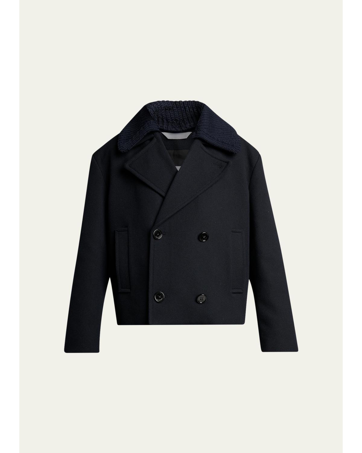 Men'S Wool Knit-Collar Double-Breasted Jacket