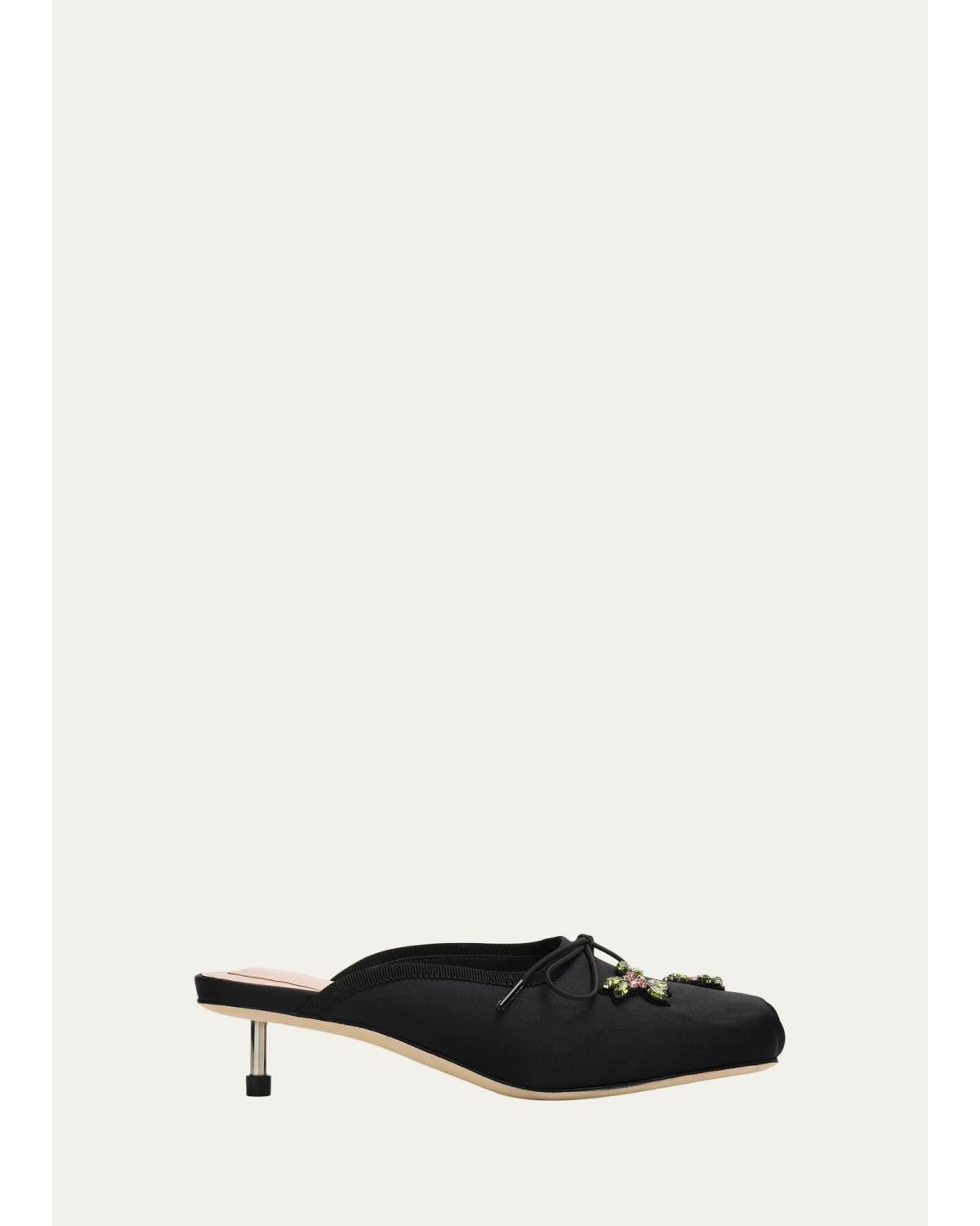 40Mm Pointe Embellished Satin Ballerina Mules