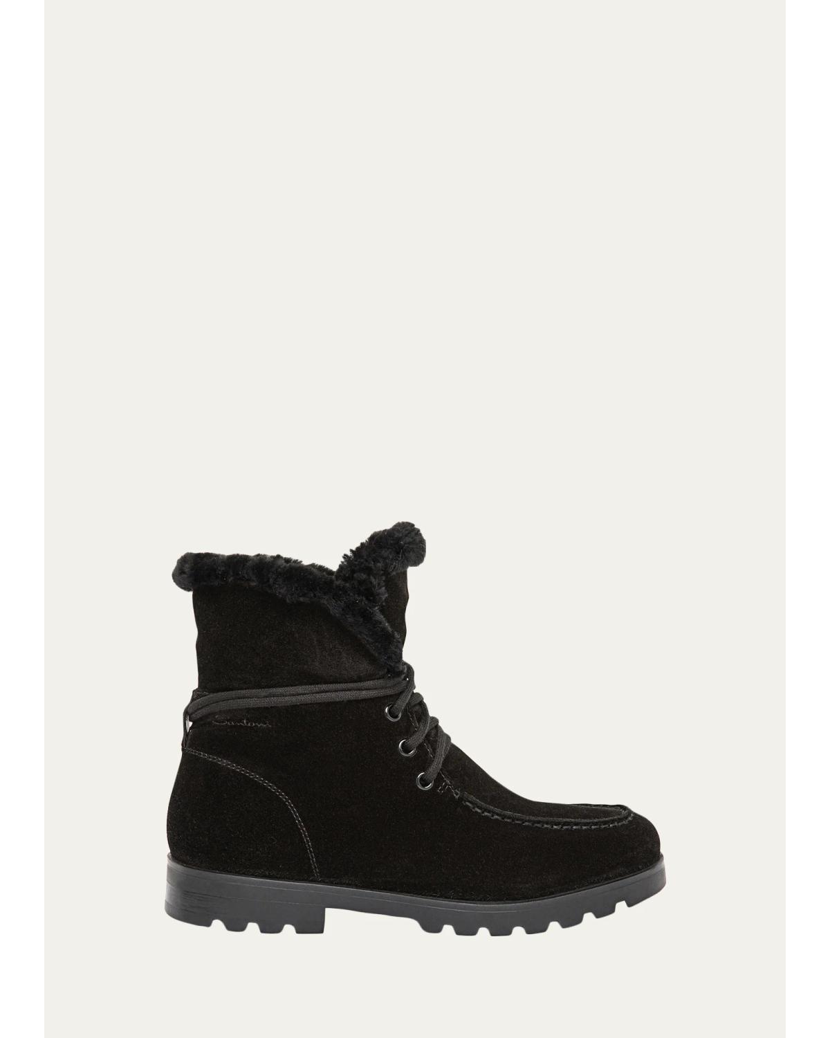 Santoni Shearling-lined Suede Lace-up Boots In Black