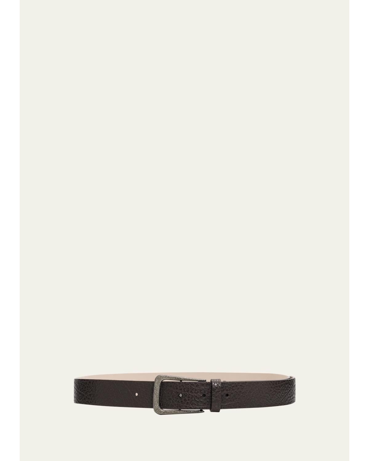 Brunello Cucinelli Lizard-effect Leather Belt In Charcoal