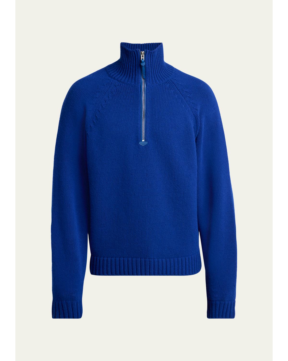 Men'S Cashmere And Wool Raglan Sleeve Half-Zip Sweater