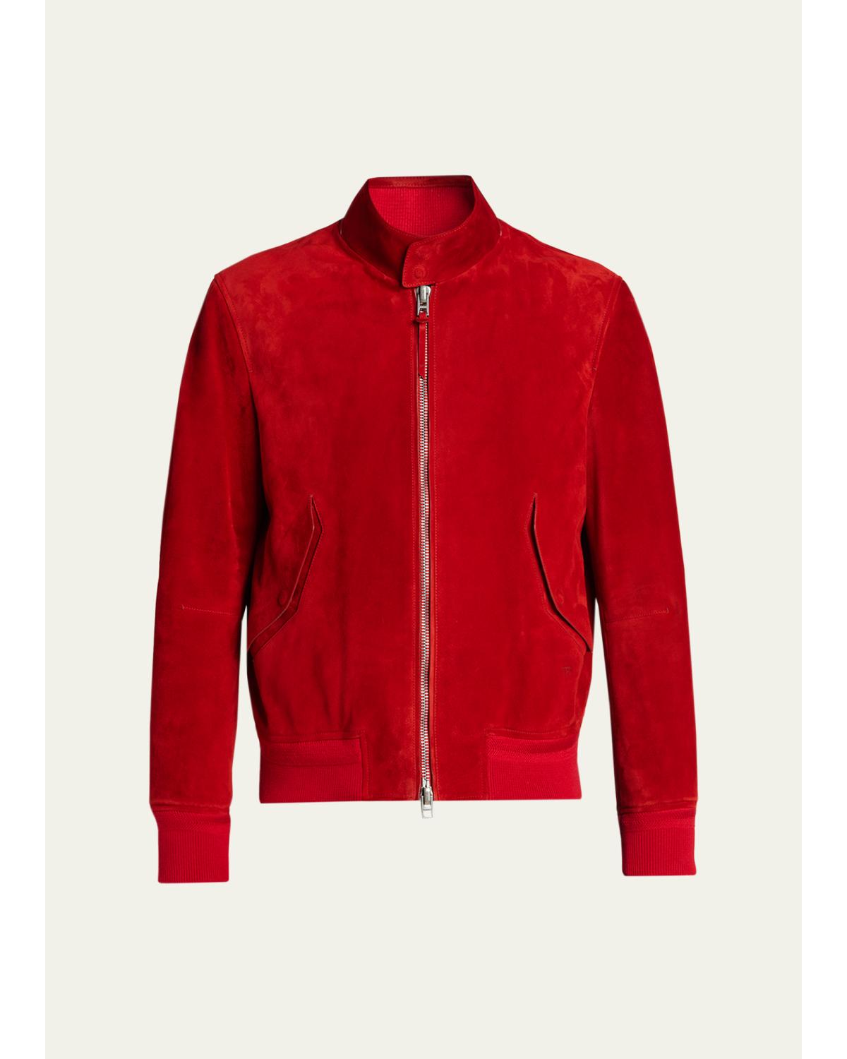Men'S Suede Stand Collar Full-Zip Blouson