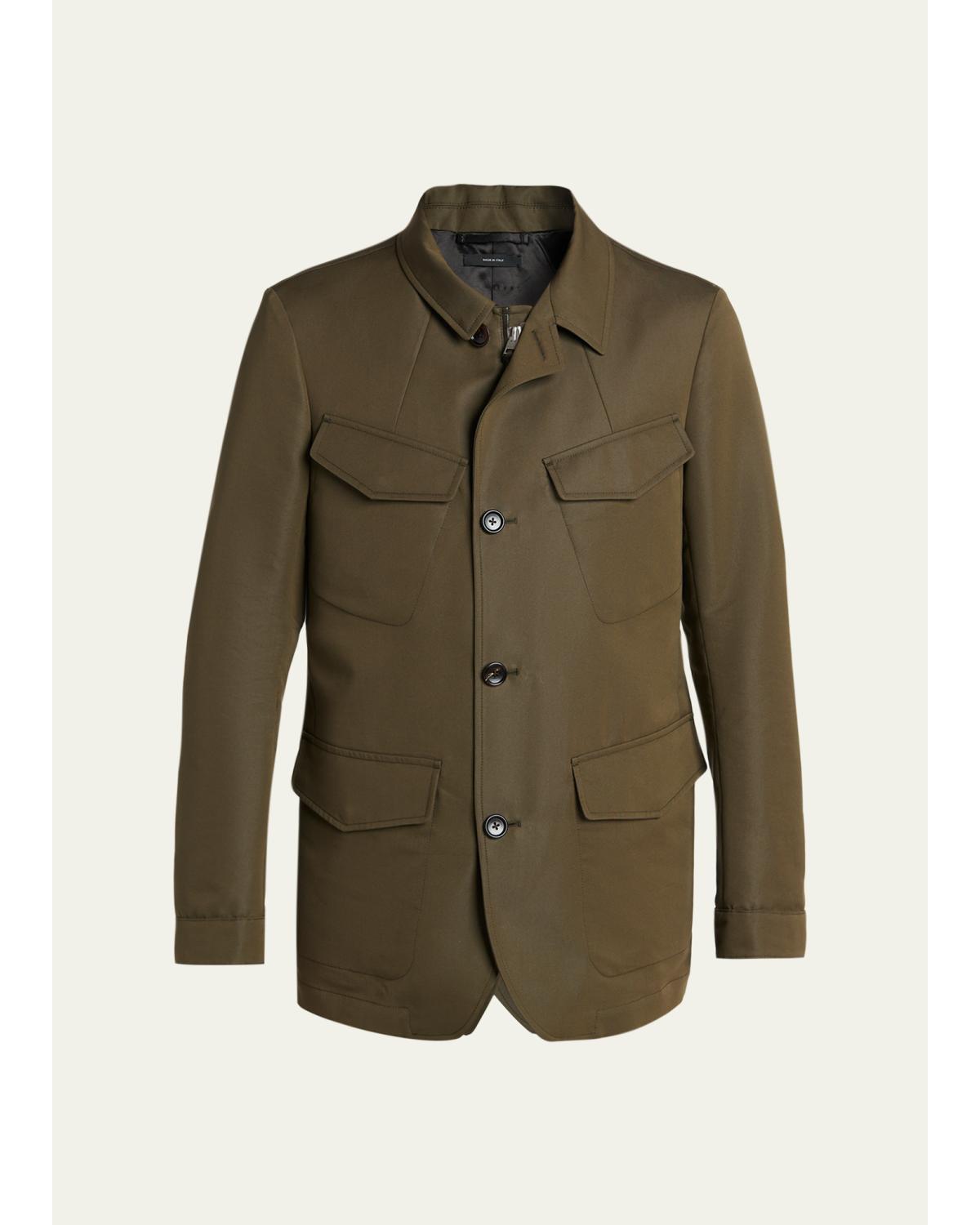 Men'S Compact Nylon Flap-Pocket Field Jacket