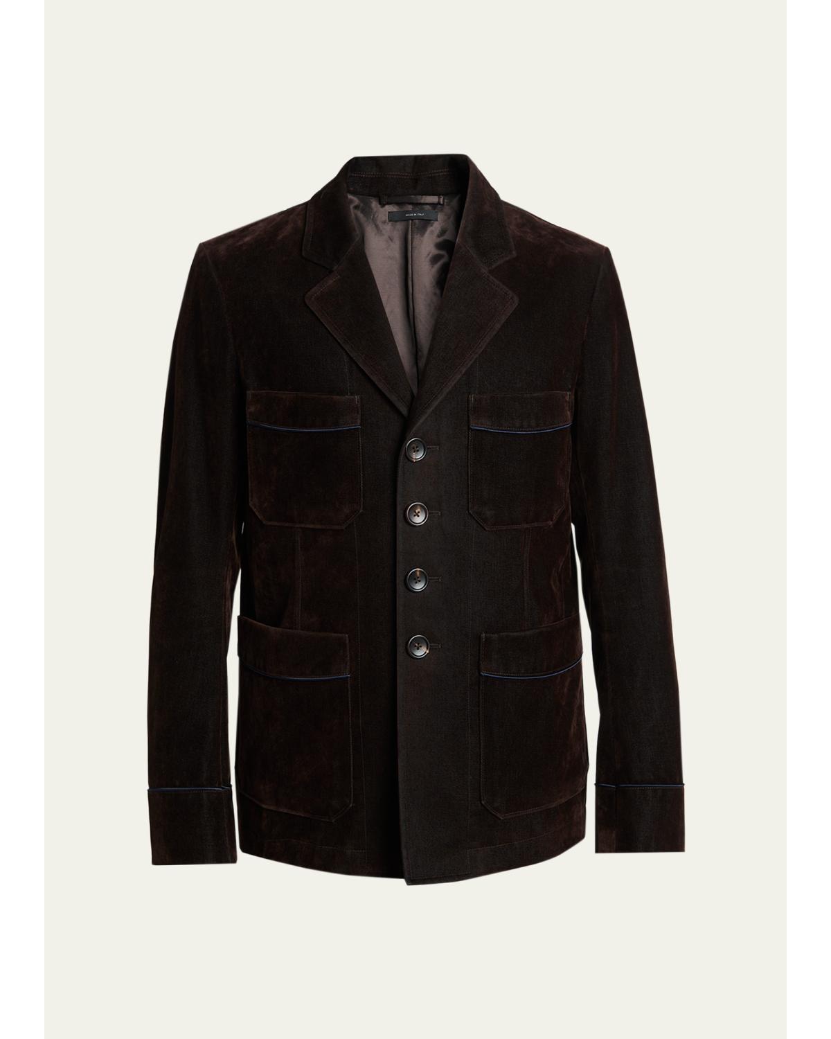 Men'S Cotton Velvet Pipe-Trim Patch Pocket Blazer