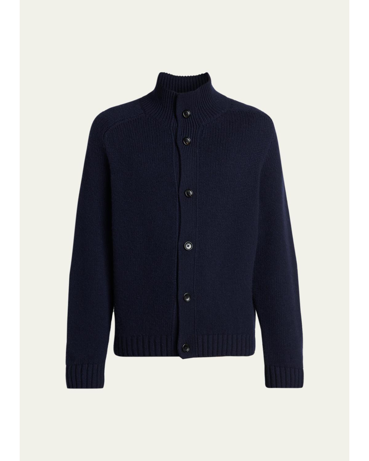 Men'S Coarsehair Cashmere Rib-Knit Cardigan