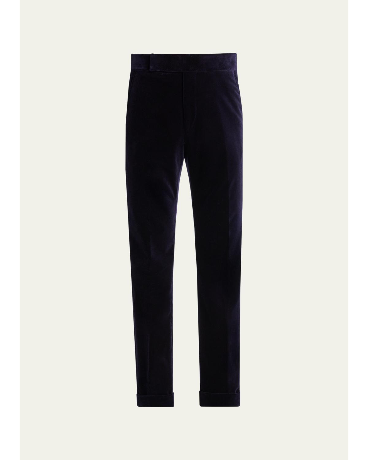 Men'S Cotton Velvet Straight Leg Flat-Front Trousers