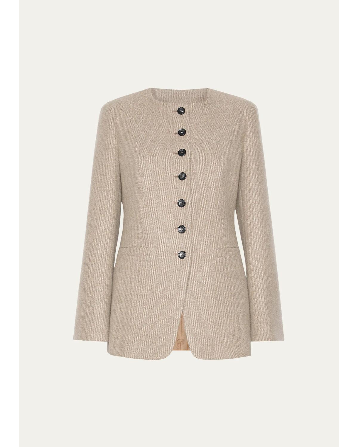Cashmere Single-Breasted Collarless Jacket