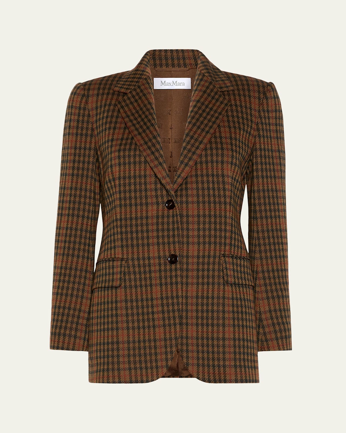 Max Mara Check Wool-blend Single-breasted Jacket In Brown