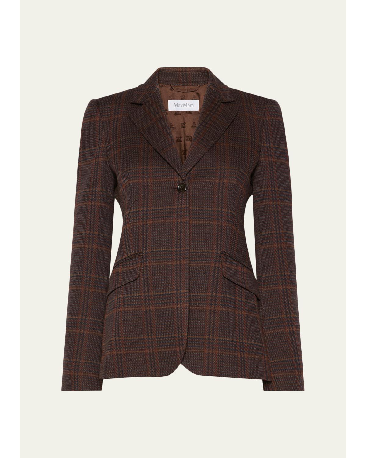 Wool-Cotton Check Single-Breasted Jacket