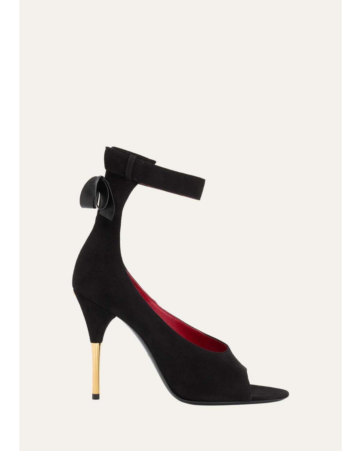 Suede Bow-Back Stiletto Sandal