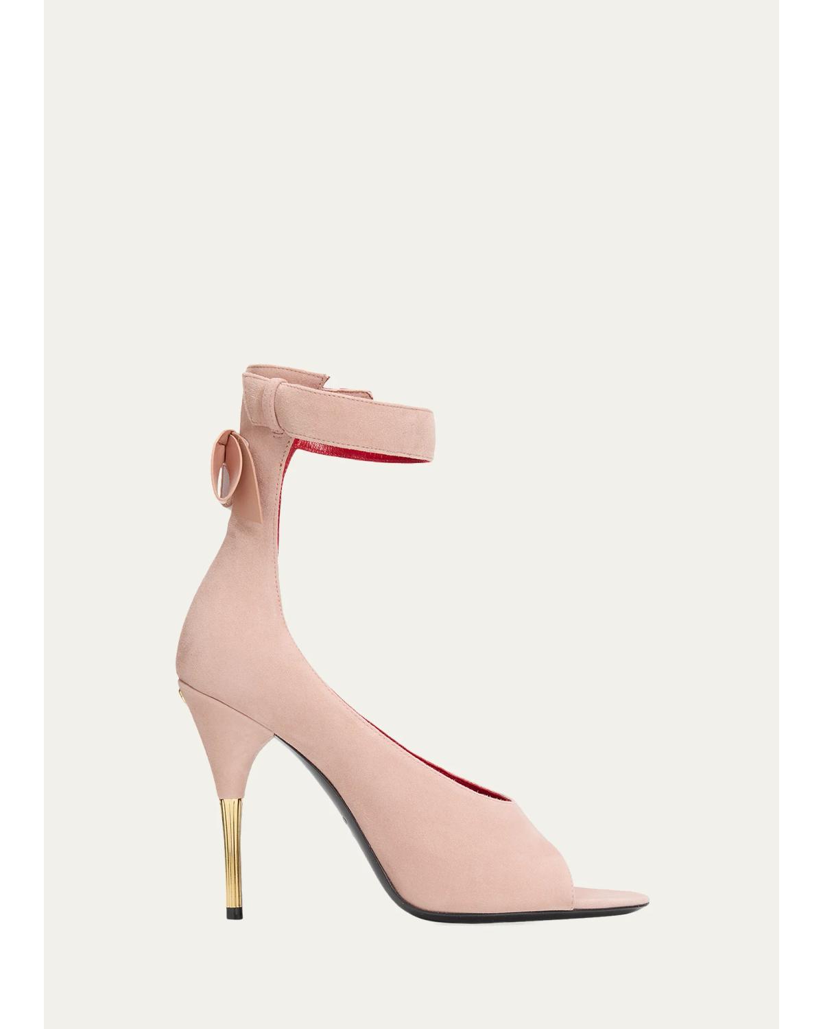 Suede Bow-Back Stiletto Sandal