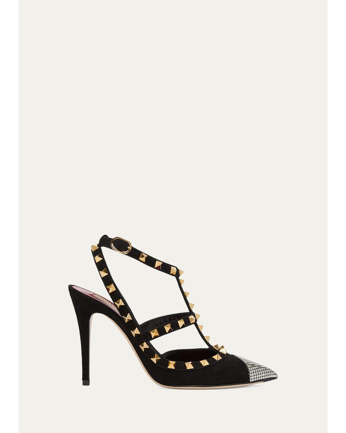 Rockstud 100Mm Studded Suede Strappy Pumps