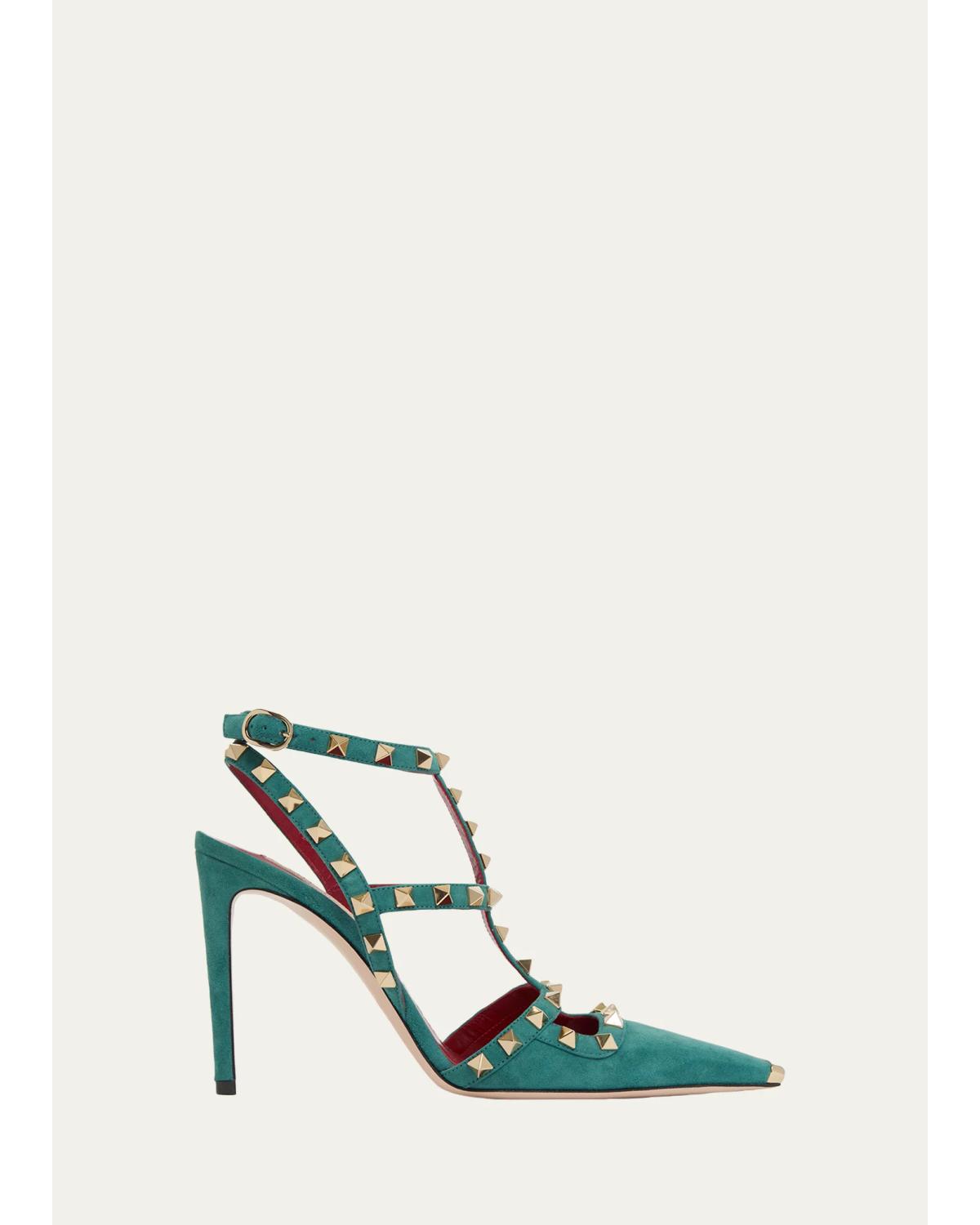 Rockstud 100Mm Studded Suede Strappy Pumps