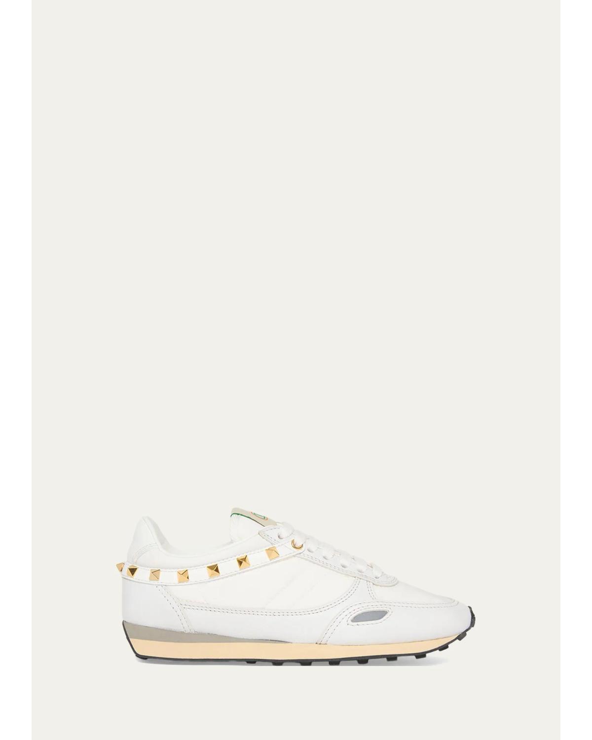 Rockstud Nylon And Leather Low-Top Sneakers