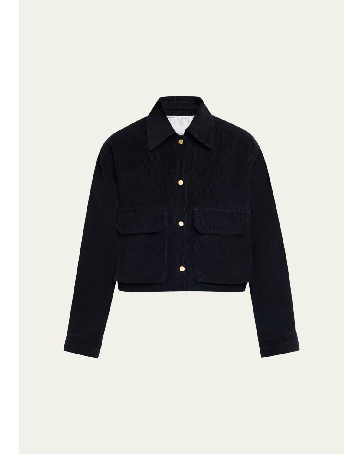 Cropped Snap-Front Velvet Jacket