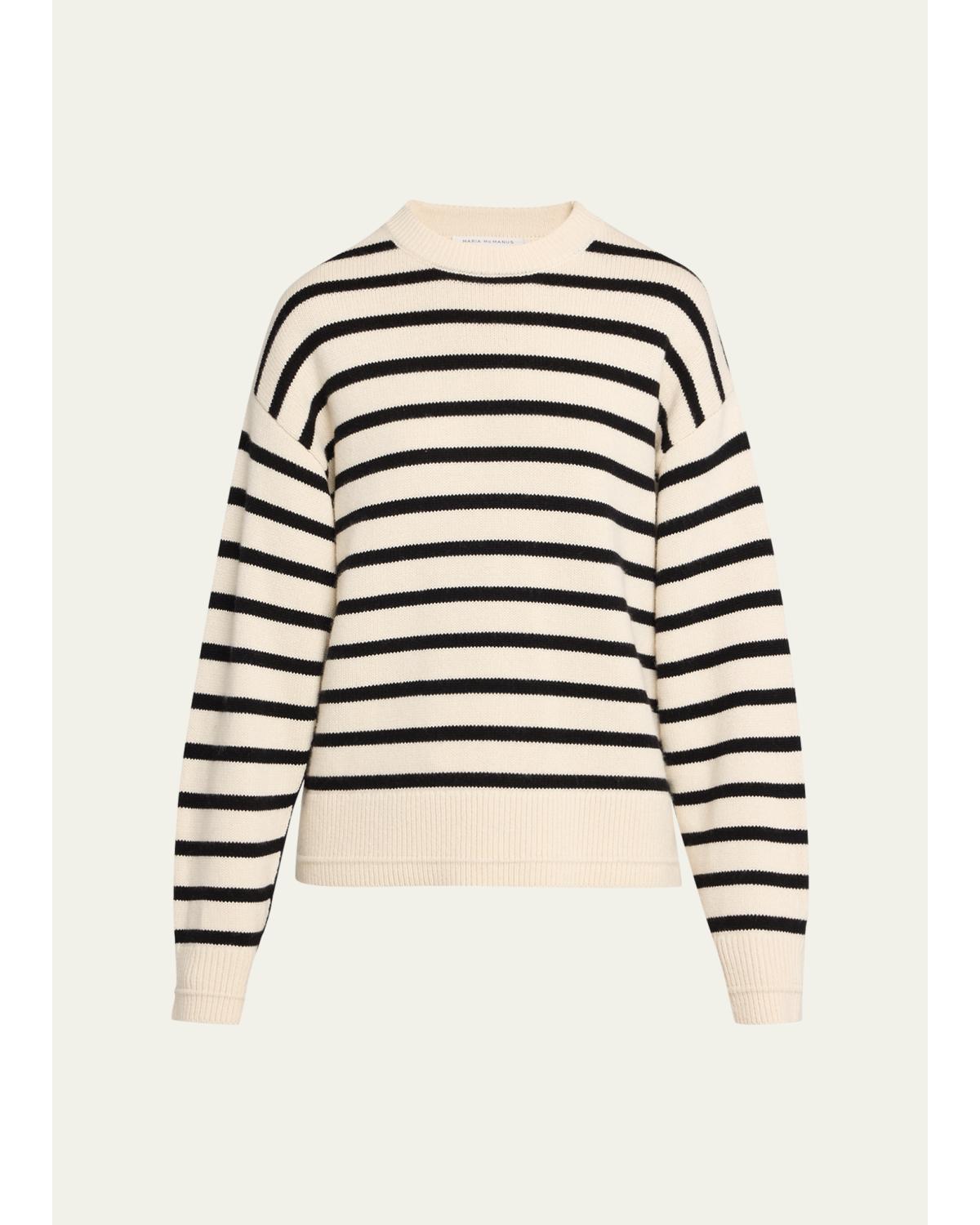 Cashmere And Cotton Stripe Ladder Stitch Crewneck Sweater