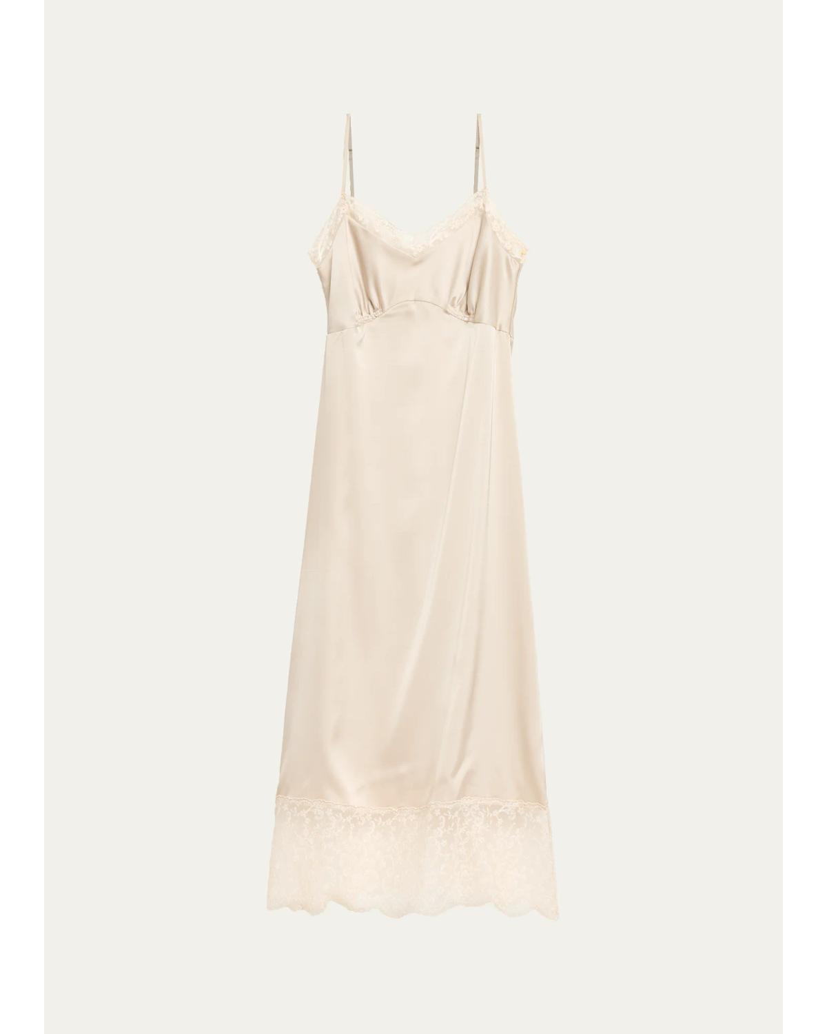 Simone Rocha Lace Trim Satin Midi Slip Dress