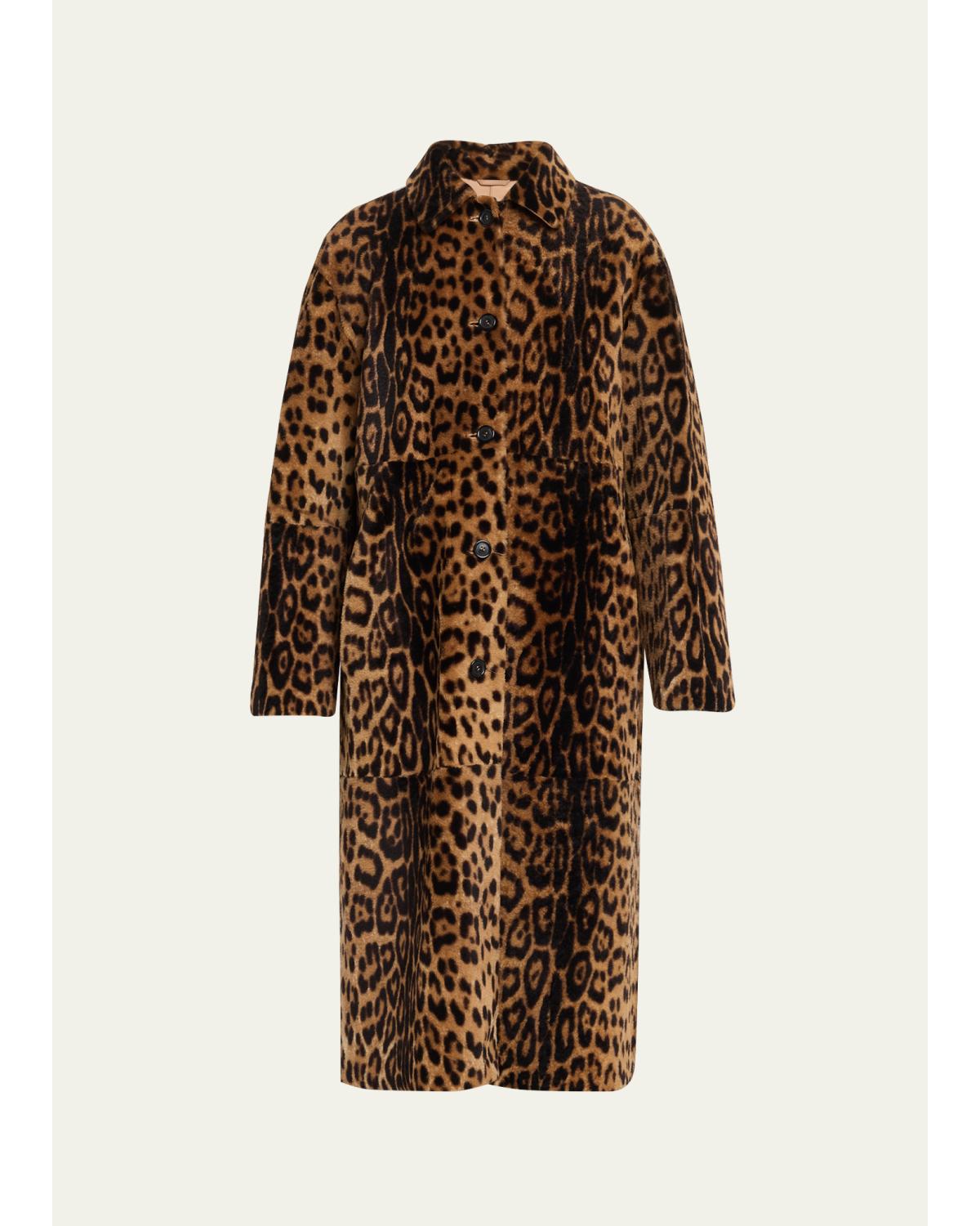 Davelle Leopard-Print Lamb Shearling Coat