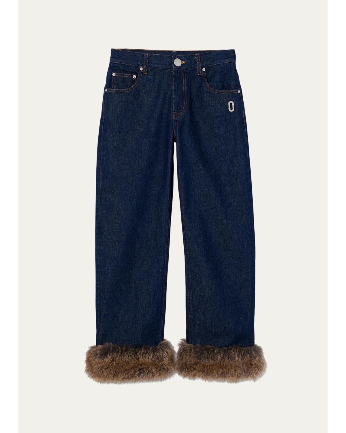 Faux-Fur-Trimmed Crop Jeans