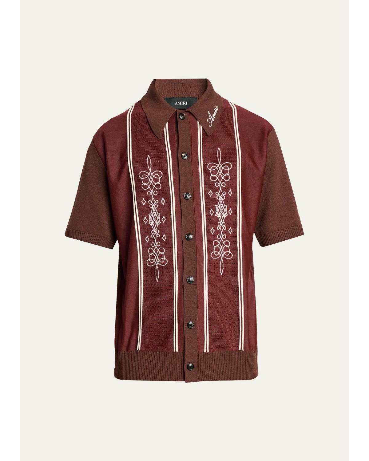 Men'S Abstract Paneled Wool-Blend Short-Sleeve Shirt