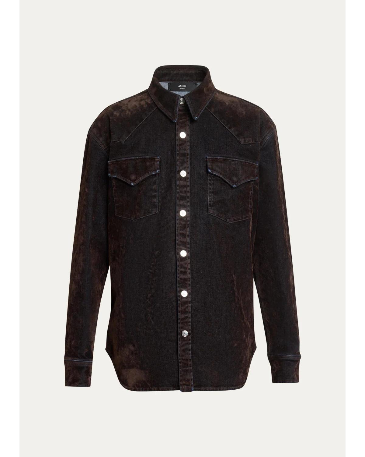 Men'S Flock Denim Western Shirt