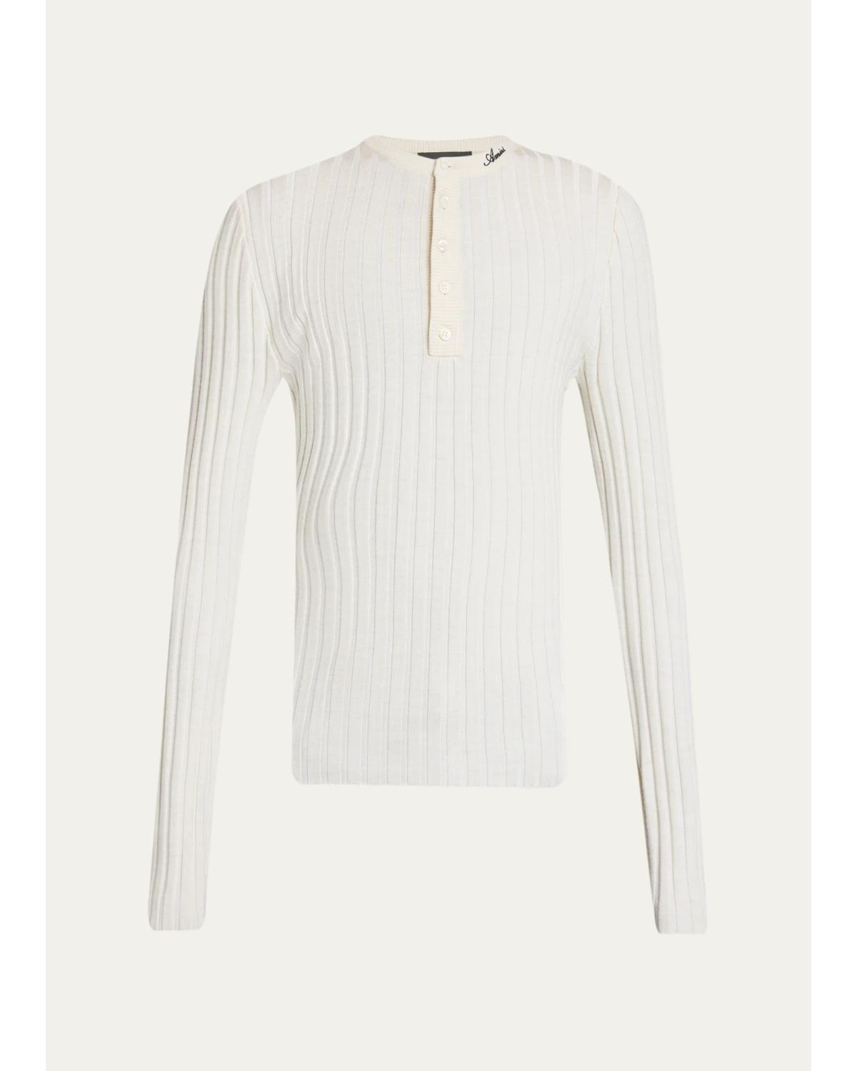 Men'S Logo Script Ribbed Long-Sleeve Henley T-Shirt