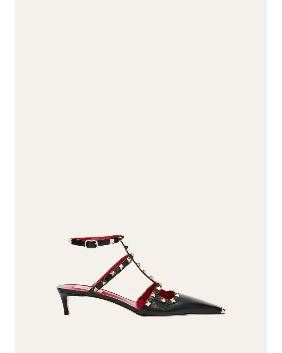 40Mm Rockstud Leather Ankle-Strap Pumps