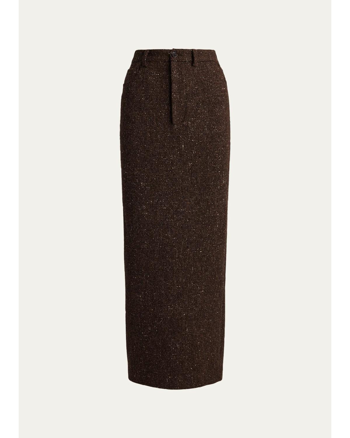 Fontaine Wool-Blend Donegal Tweed Maxi Skirt