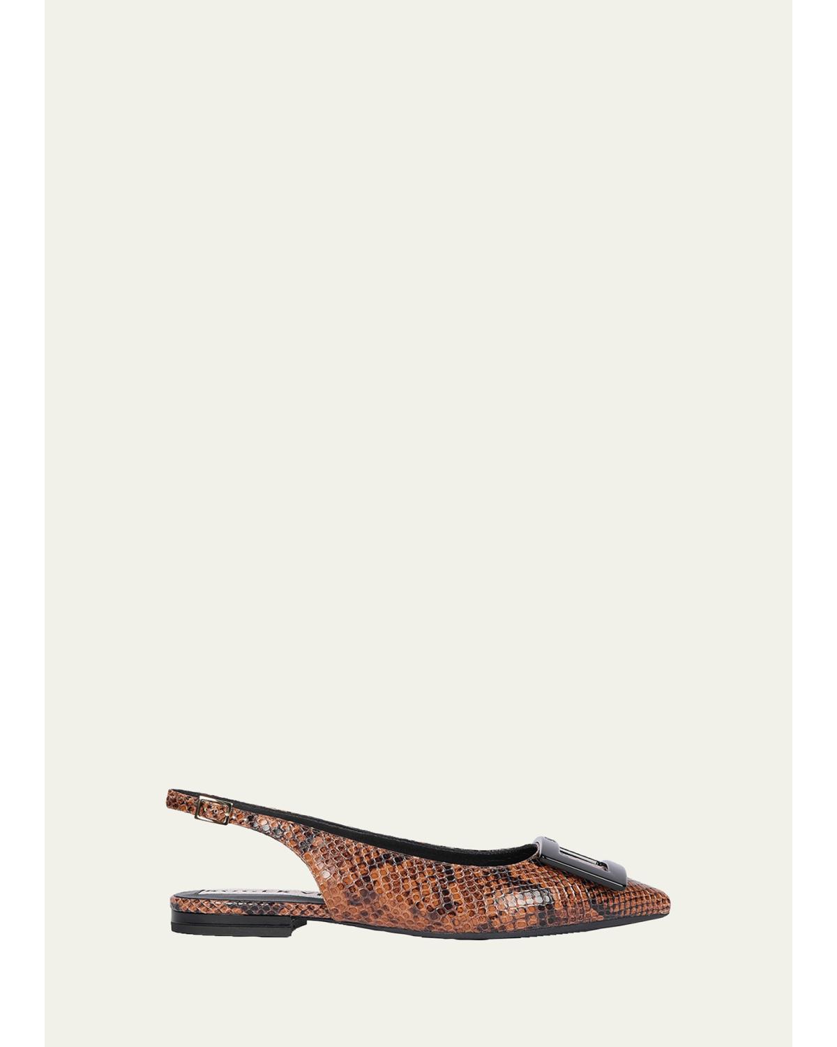 Gommettine Croc-Embossed Leather Slingback Ballerina Flats