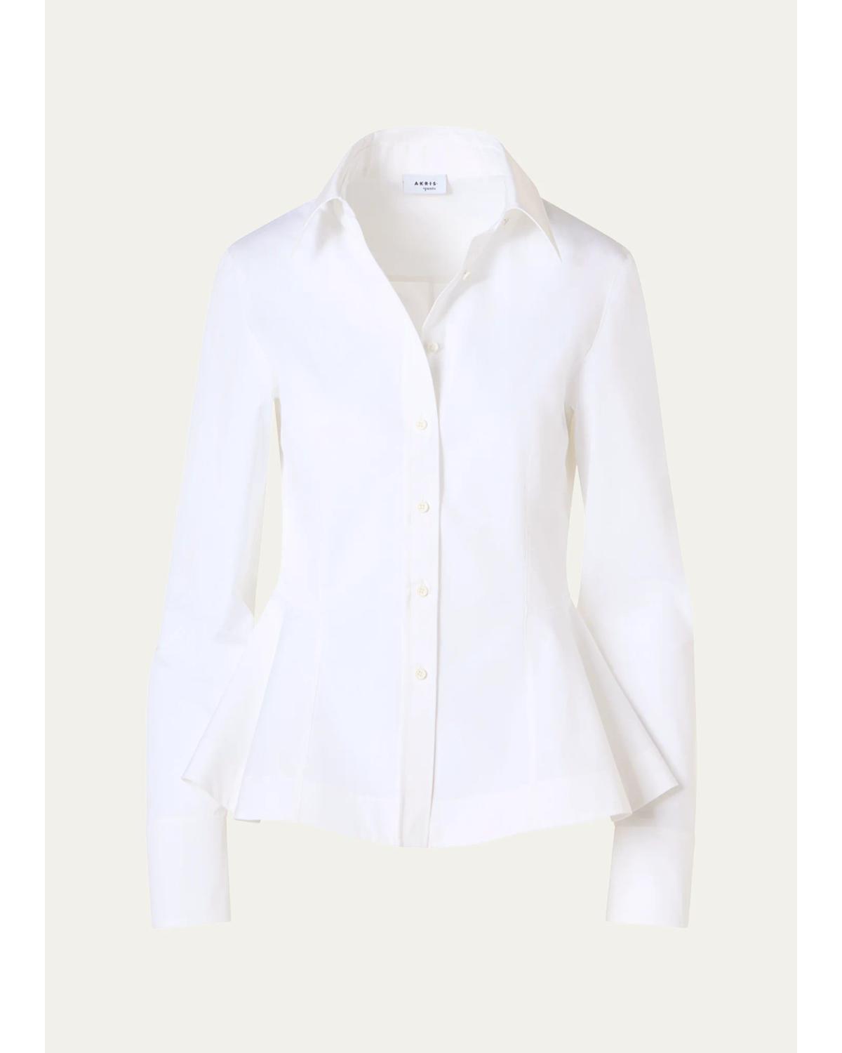 Peplum Cotton Button-Front Blouse