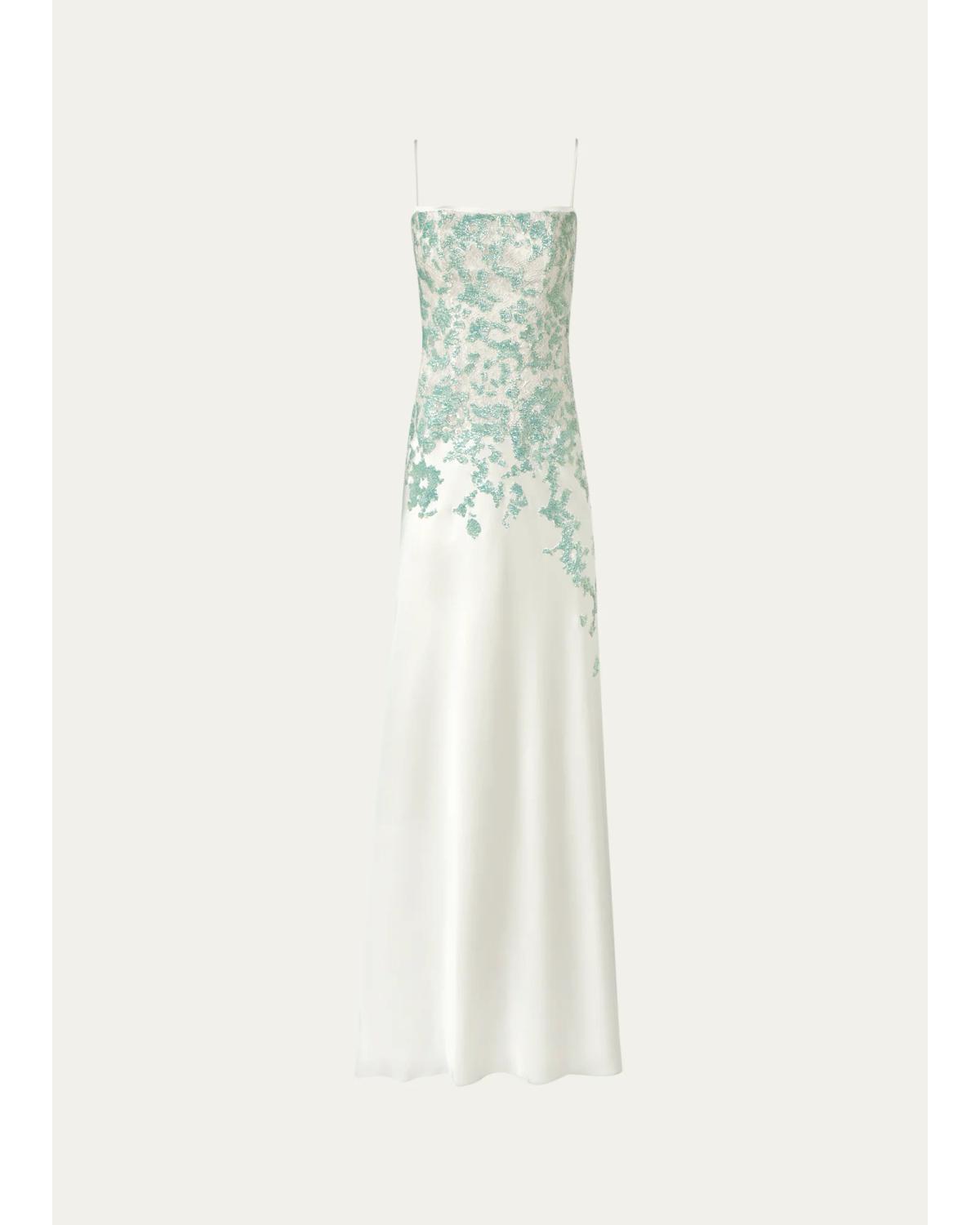 Costarellos Jennan Sleeveless Sequined Lace Satin Trumpet Gown In Green