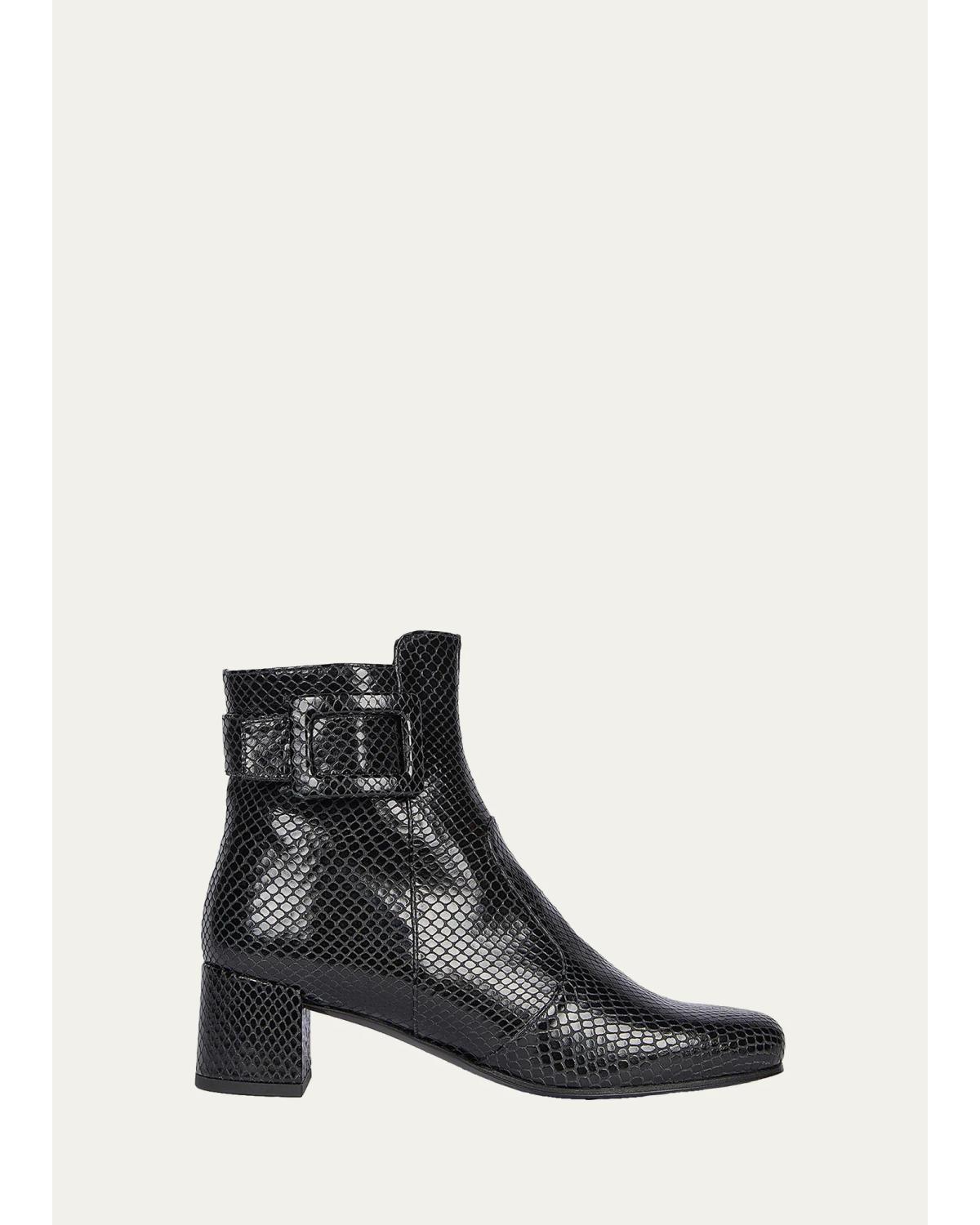 Tres Vivier 45MM Snakeskin-Embossed Leather Ankle Boots