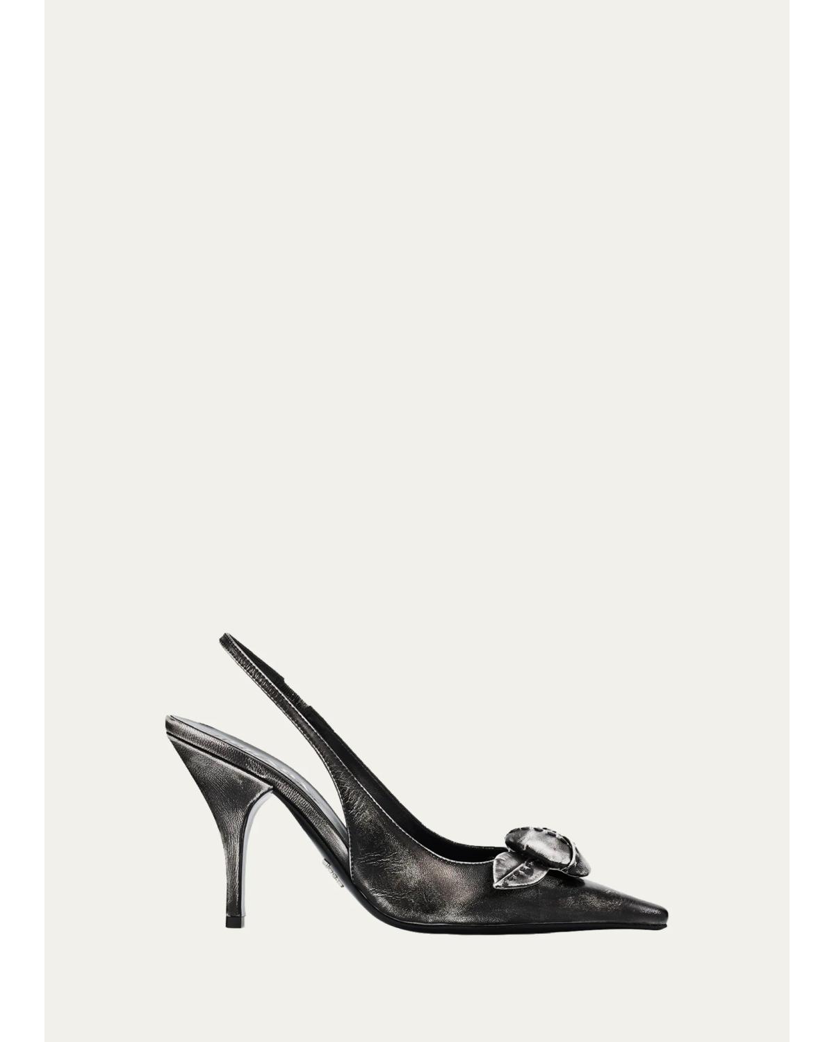 95Mm Rosette Distressed Slingback