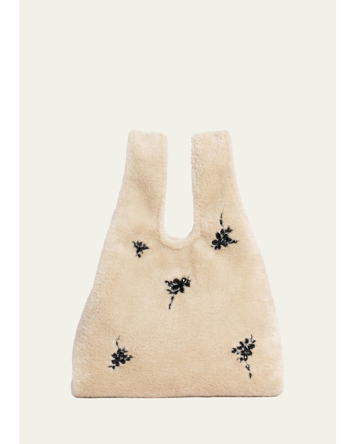 Simone Rocha Crystal-embellished Faux Fur Shopping Tote Bag In Blonde/jet
