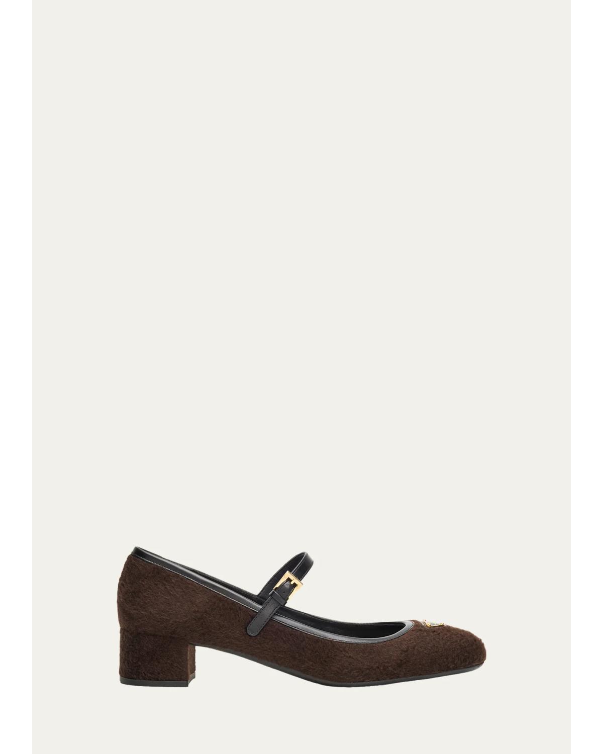 Prada Triangle Logo Wool Mary Jane Ballerina Flats In Multi