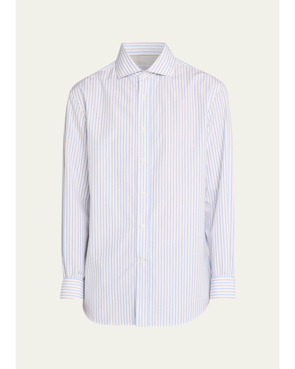 Men'S Cotton Variegated Stripe Button-Down Shirt
