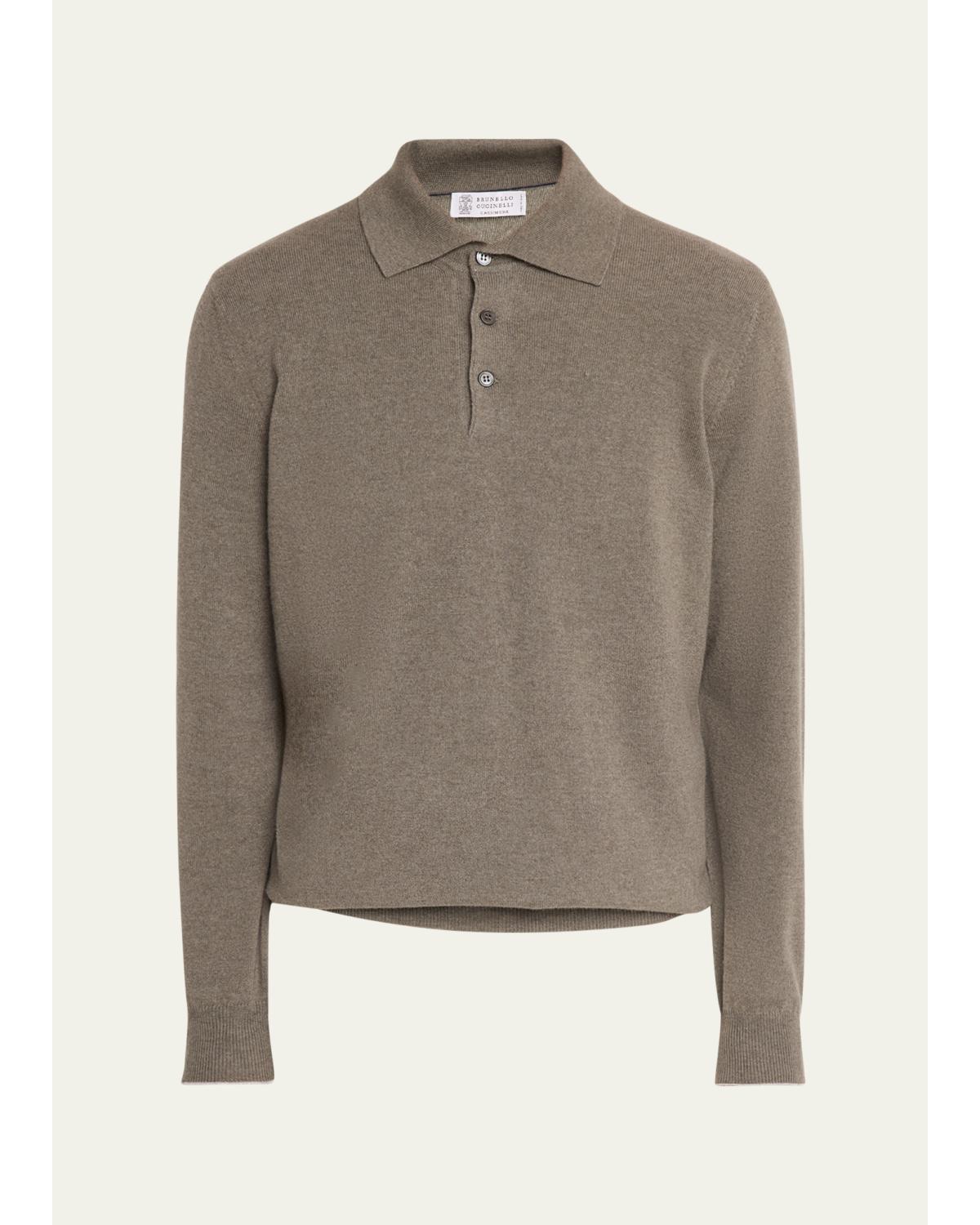 Men'S Cashmere Knit Long-Sleeve Polo Shirt
