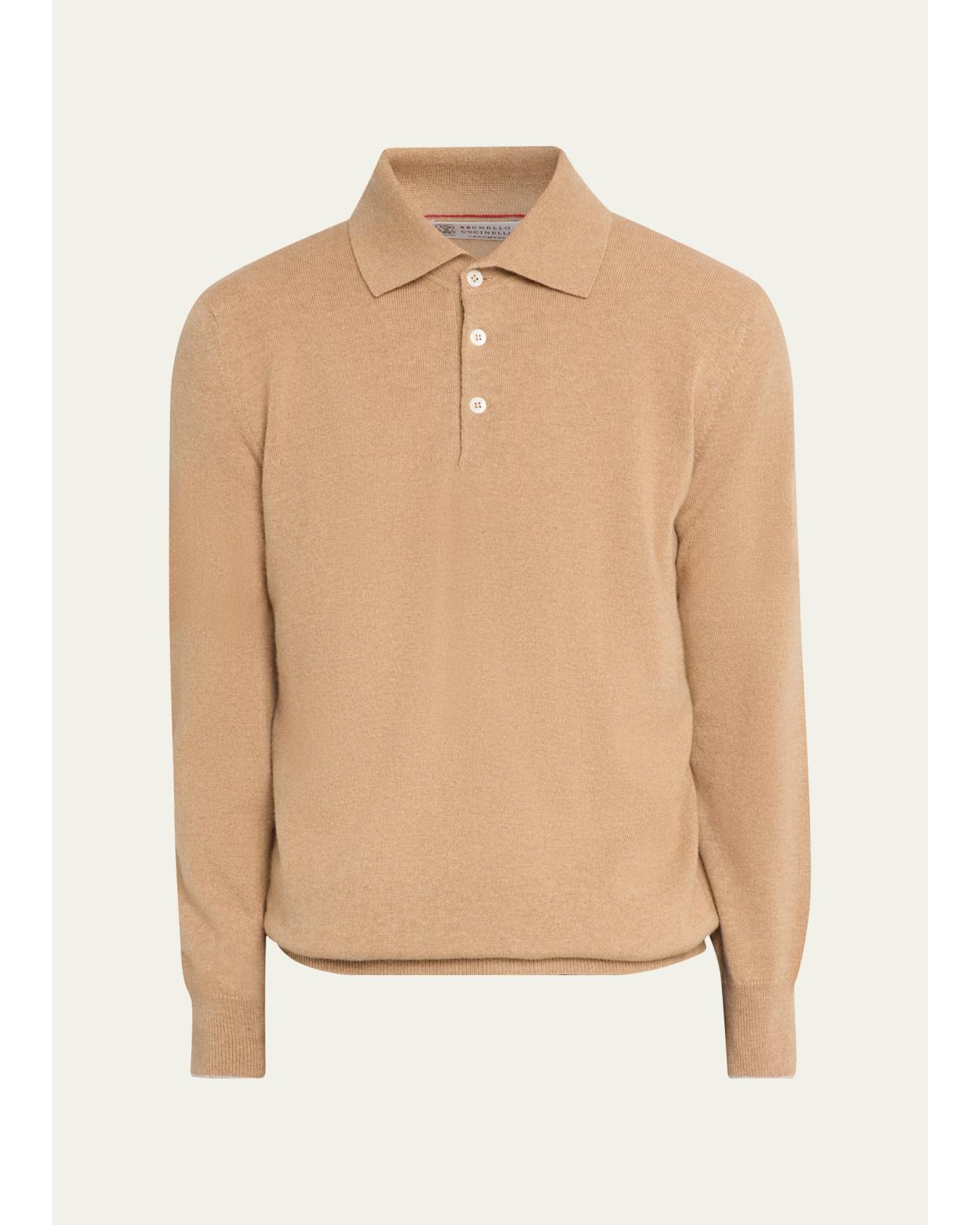 Men'S Cashmere Knit Long-Sleeve Polo Shirt