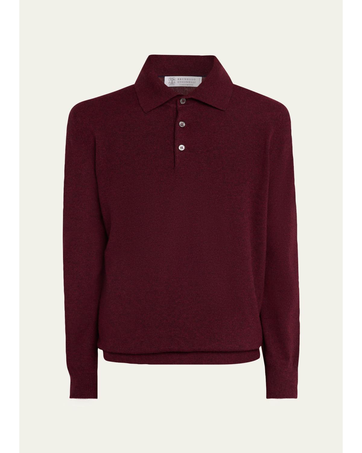 Men'S Cashmere Knit Long-Sleeve Polo Shirt