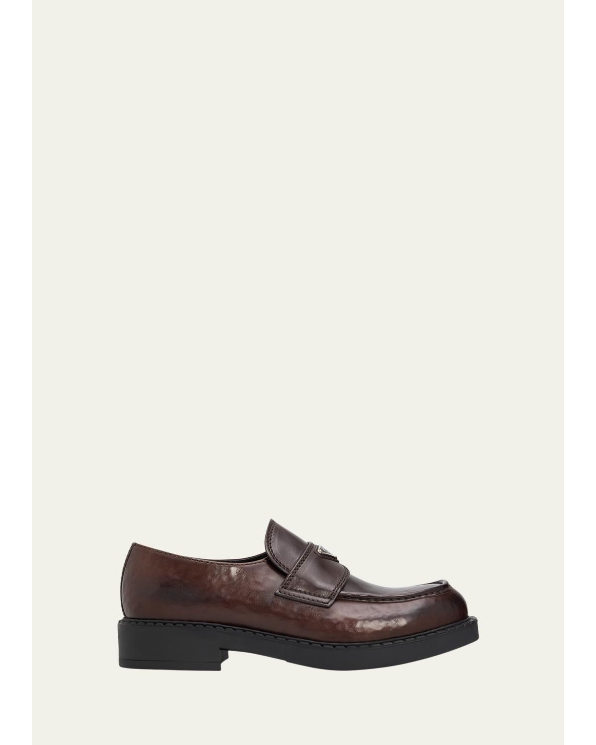 Men'S Leather Enamel Logo Moc-Toe Penny Loafers