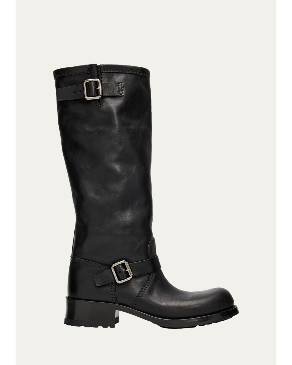 40Mm Shard Leather Knee-High Moto Boots