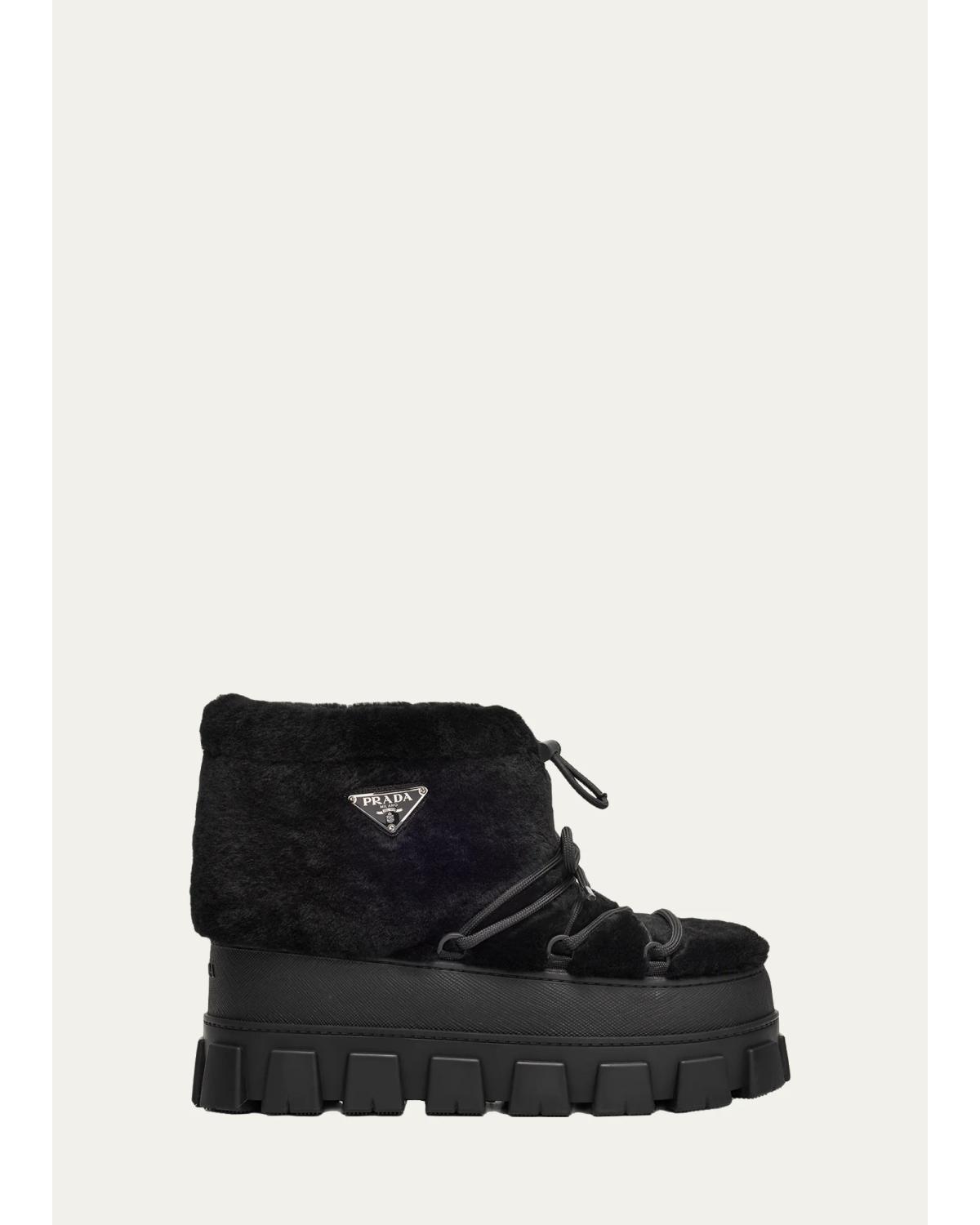 40Mm Triangle Logo Shearling Lace-Up Snow Boots