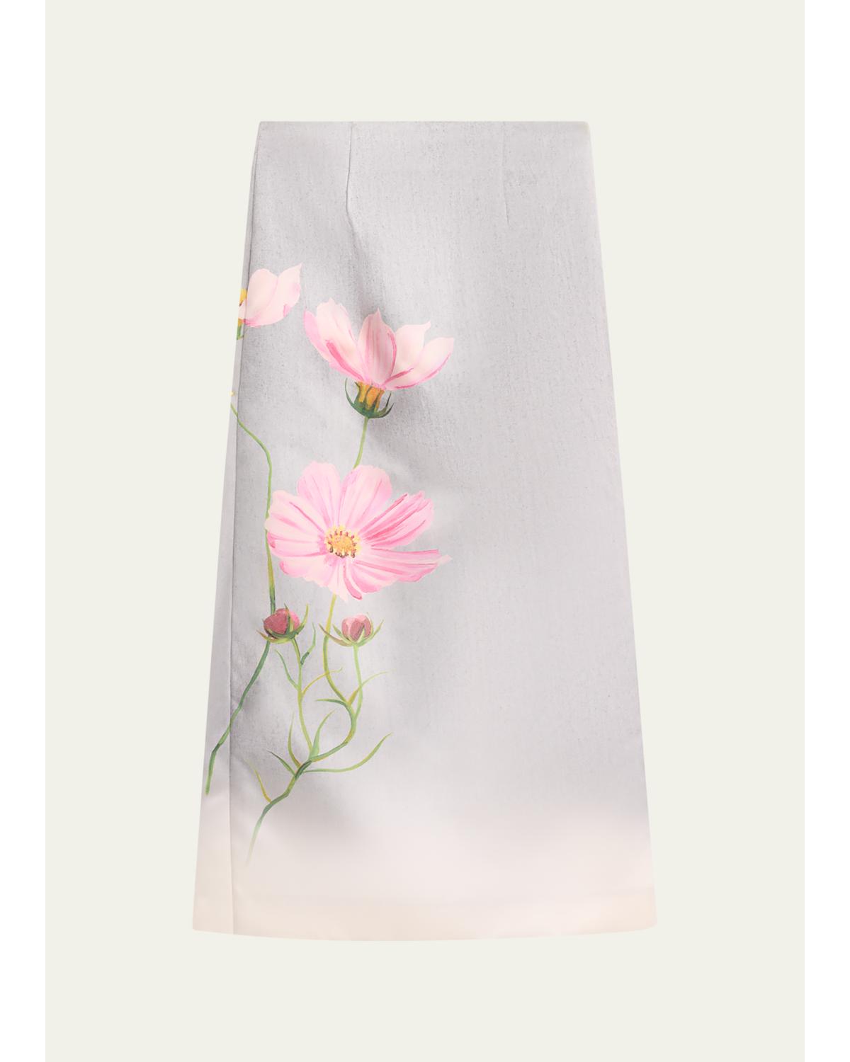Cosmos Flower-Print Midi