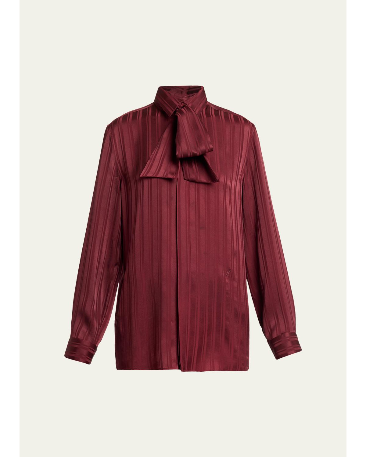 Striped Silk Jacquard Cassandre Lavalliere Blouse